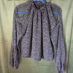 SHEIN Black Cold-Shoulder Long Sleeve Top with Silver Speckle